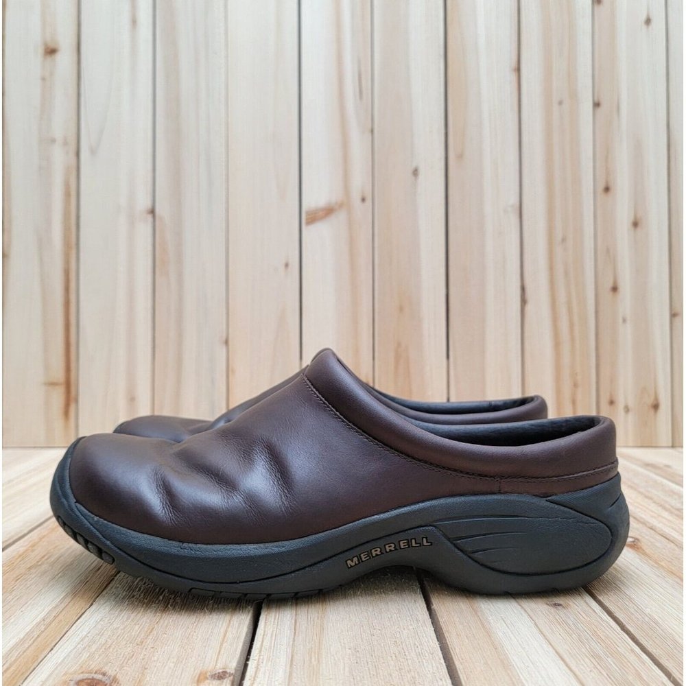 Merrell Men's Encore Gust Smooth Bug Brown Leather Slip On Shoes Size 9 J66173